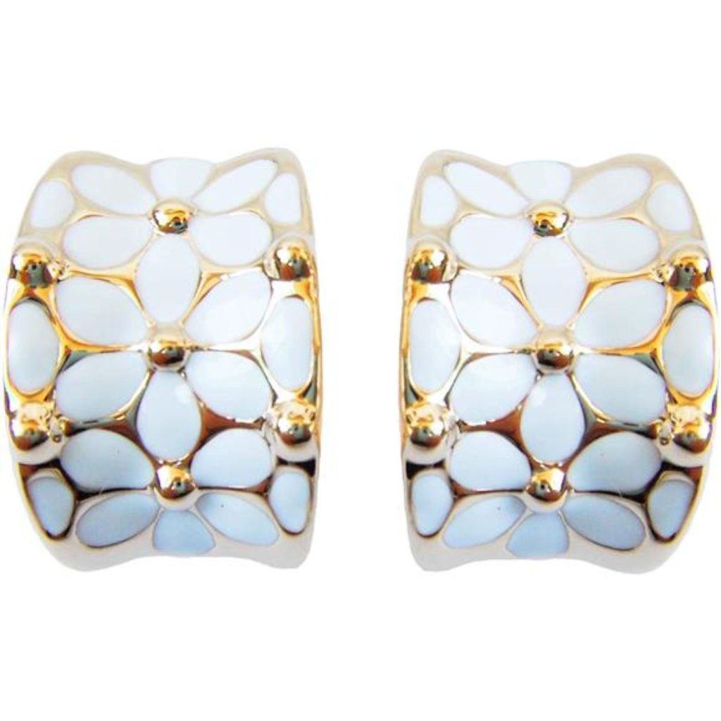 18k Gold Plated Square Rainbow Colorful Enamel Leaves Flower Omega Back Trendy